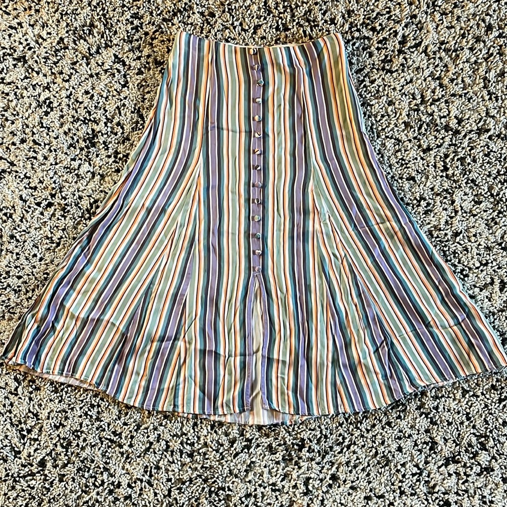 Anthropologie Maeve Freya Striped Midi Skirt with Buttons—Size 2, Multicolored